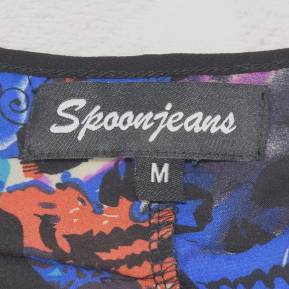 Spoon Jeans Sugar Skull High Low Peplum Tank Top Blouse Neon Colors Blue Black M - Picture 11 of 14